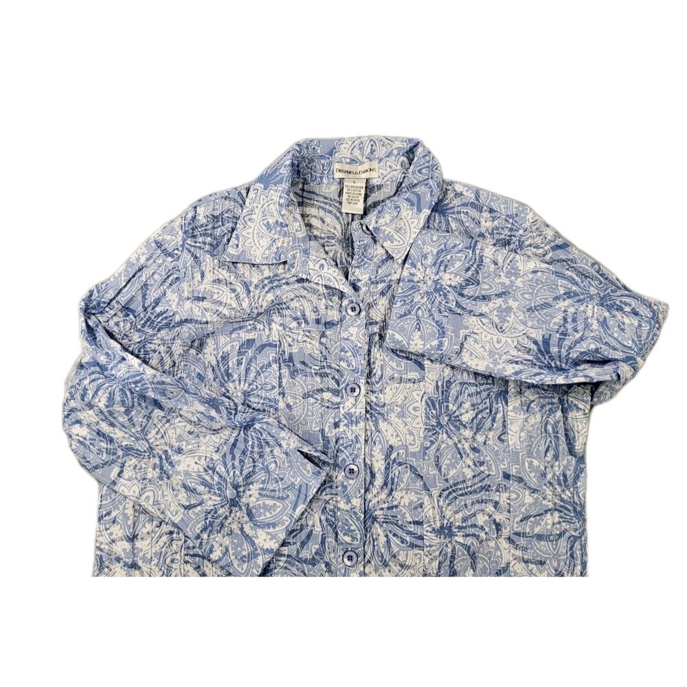 Draper's & Damon's Blue and White Paisley Print Blouse - Size Large